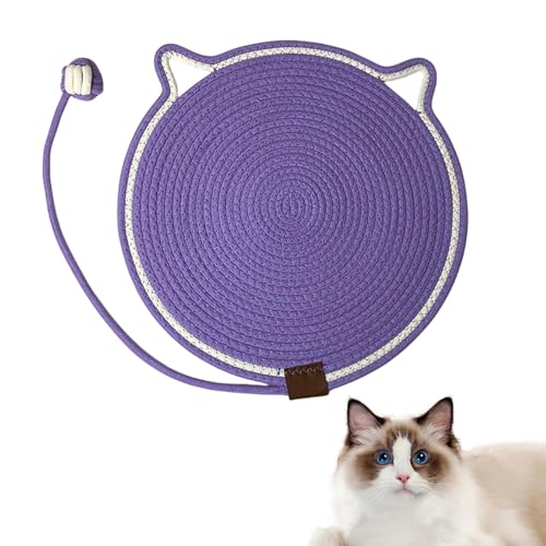 BROIEEN Celery Pets Dual Scratching Pad, Scratching Pads for Indoor Cats, Natural Cotton Rope Cat Scratching Pad Mat, Dual Scratching Pad for Catswith Cat Toy (42cm,Purple) von BROIEEN