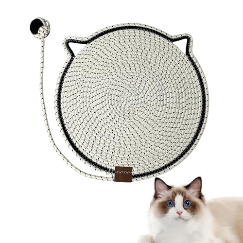 BROIEEN Celery Pets Dual Scratching Pad, Scratching Pads for Indoor Cats, Natural Cotton Rope Cat Scratching Pad Mat, Dual Scratching Pad for Catswith Cat Toy (42cm,White) von BROIEEN