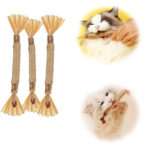 BROIEEN Nylatails Silvervine Dental Stick，Silvervine Sticks for Cats, Nylatails Cat Chew Stick,ATS Chew Dental Treat,Cats Toy Wand Interactive,Interactive Kitten Teething Toys (3pcs) von BROIEEN