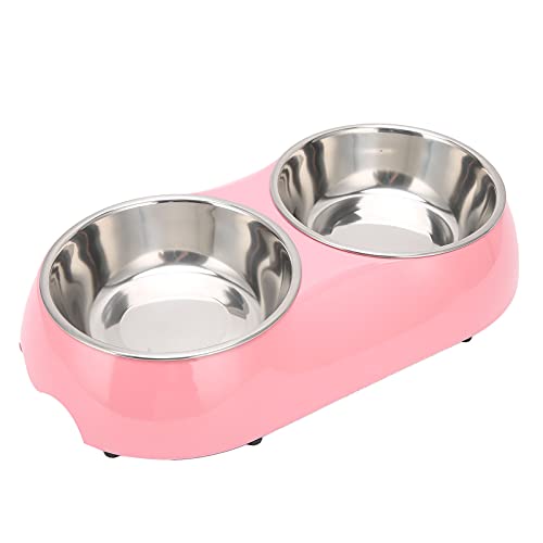 BROLEO Pet Food Water Feeder Bowl, Pet Double Bowls Stainless Steel for Feeding Food and Water (Pink) von BROLEO