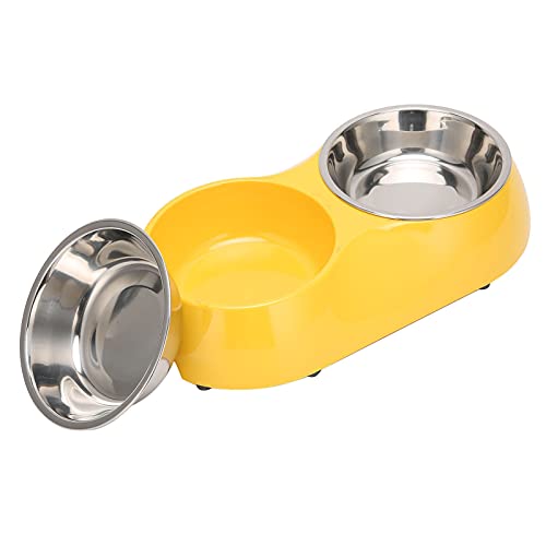 BROLEO Pet Food Water Feeder Bowl, Pet Double Bowls Stainless Steel for Feeding Food and Water (Yellow) von BROLEO