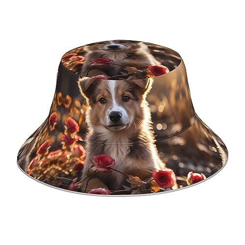 Dogs and Roses Reflektierender doppelseitiger Fischerhut – leicht, atmungsaktiv und faltbar, Sonnenschutz für den Außenbereich von BROLEO