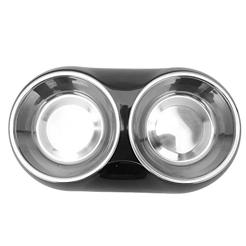 Pet Food Water Feeder Bowl, Pet Double Bowls Stainless Steel for Feeding Food and Water (Black) von BROLEO