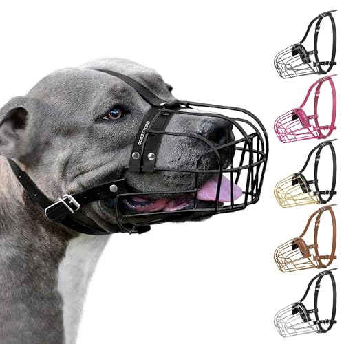 BRONZEDOG Maulkorb für Hunde, Metallmaske, für Amstaff, Pitbull, verstellbare Lederriemen für große Hunde, Braun (Schwarz, one Size) von BRONZEDOG