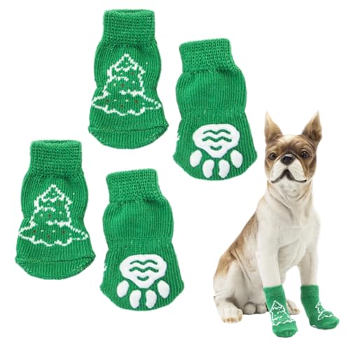 BRTNUP 2 Paar Weihnachten Hundesocken Pfotenschutz Anti-Rutsch Haustiersocken Katzensocken Grün Haustier Socken für Kleine Mittlere Hunde und Katzen von BRTNUP