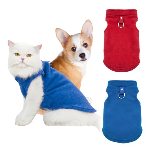 BRTNUP 2 Stück Hundepullover Kleine Hunde Fleece Hundejacke Hundemantel Winter Hundekleidung für Kleine Hund Katze Yorkie Chihuahua Kätzchen (Blau Rot, L) von BRTNUP