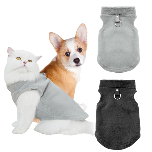 BRTNUP 2 Stück Hundepullover Kleine Hunde Fleece Hundejacke Hundemantel Winter Hundekleidung für Kleine Hund Katze Yorkie Chihuahua Kätzchen (Grau Schwarz, L) von BRTNUP