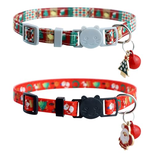 BRTNUP 2 Stück Weihnachten Hundehalsband einstellbar Weihnachten Haustier Halsband Schneemann Santa Xmas Hundehalsband mit Jingle Bell Weihnachten Nylon Hundehalsband für Kleine Haustiere von BRTNUP