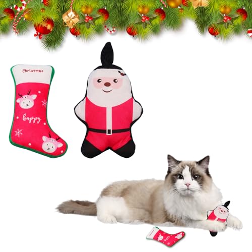 BRTNUP 2 Stück Weihnachten Plüsch Katzenspielzeug Katzenminze Spielzeug Plüsch Katzenminze Strumpf Santa Form Kätzchen Interaktiv Spielzeug Katze Catnip Spielzeug von BRTNUP