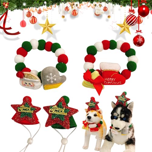 BRTNUP 4 Stück Weihnachtsmütze Hunde Katzen Schal，Haustier Weihnachtskostüme Set, Weihnachtskostüm für Katzen, Weihnachtsaccessoire für Hunde Verstellbare für Mittlere und große Haustiere (A) von BRTNUP