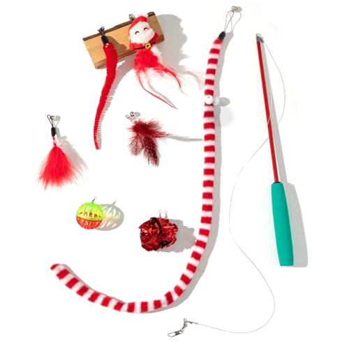 BRTNUP 8Pcs Katze Teaser Santa Claus Wand Spielzeug, Weihnachten Katze Wand Spielzeug, Weihnachten Strumpf Katze Spielzeug Set, Teaser Wand Katze Spielzeug für Indoor-Katze Kätzchen Übung Spielen von BRTNUP