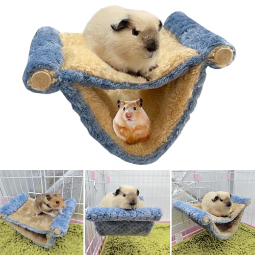 BRTNUP Hamster-Hängemattenhaus, Hamster-Hängebett, Maus-Ratten-Hängematte, Hängeschaukel, warmes Winterbett, weiches Hamsterbett zum Spielen und Schlafen von Kleintieren (Blau) von BRTNUP