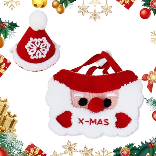 BRTNUP Haustier Weihnachtskostüm Hunde und Katzen Weihnachtsoutfit Haustier Welpe Katze Weihnachten Bandana Lätzchen Schal Halstuch und Partyhut Set (Rot A) von BRTNUP