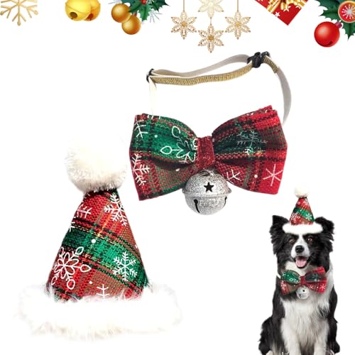 BRTNUP Haustier Weihnachtskostüm für Hunde und Katzen Weihnachtsoutfit Niedliche Weihnachten Hundekostüm Katzenkostüm mit Weihnachtsmütze und Fliege Halsband für Welpen Katzen von BRTNUP