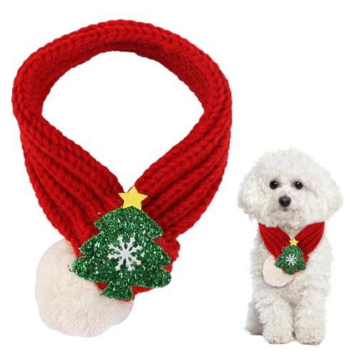 BRTNUP Hund Weihnachtsschal, Hund gestrickt Schal Weihnachten Haustier Schal rot gestrickt Haustier Halsband Schal Winter Hund Halswärmer Welpe Katze Kostüm Zubehör von BRTNUP