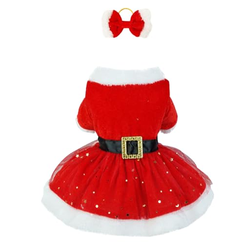 BRTNUP Hunde Kleid Weihnachten Hundekostüm Rot Hund Prinzessin Kleid Winter Samt Haustier Weihnachtskostüm Kleidung für Kleine Hund Katze Chihuahua Yorkie (L) von BRTNUP