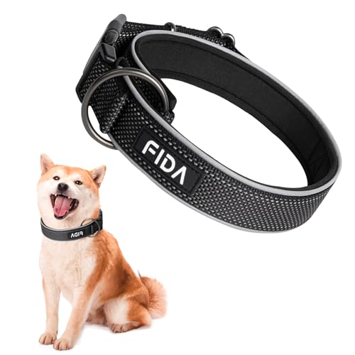 BRTNUP Reflektierendes Hundehalsband, verstellbares Hundehalsband, einfach zu montieren, Nylon-Halsband für mittelgroße und große Hunde (Schwarz, M) von BRTNUP