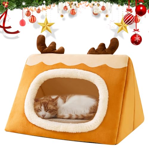 BRTNUP Weihnachten Flauschig Katzenhöhle, Weihnachten Elch Schwamm Haustierbett, Hundesofa Katzensofa Schlafplatz für Katzen Hunde von BRTNUP