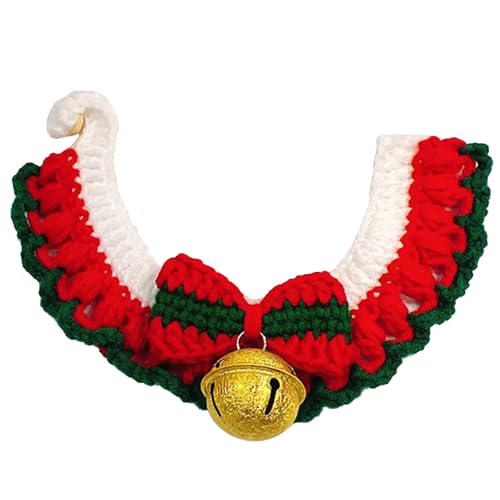 BRTNUP Weihnachten Katze Halsband Hund Weihnachten Schal gestrickt Haustier Halsband mit Fliege Haustier Halswärmer Weihnachten Kostüm Zubehör für Katzen Kätzchen Welpen (Rot B) von BRTNUP