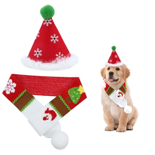 Haustier Kostüm Weihnachten Kleidung, Hundekostüm mit Weihnachtsmütze Schal, Weihnachtsmann Mütze Schal Anzug für Katzen Welpen Hunde, Weihnachten Hundekostüm Katzenkostüm von BRTNUP