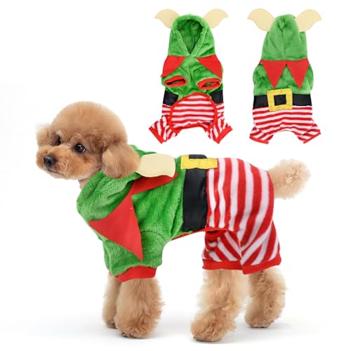 Weihnachtskostüme für Hunde, Hund Katze Hoodie Weihnachts, Hundekostüm Weihnachten, Santa Hund kostüme mit Mütze Haustier für Hund Kostüm Haustier Weihnachtskostüm für Katzen Xmas Costume (Grün-S) von BRTNUP