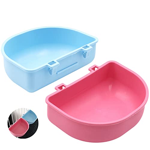 2 Stück Rabbit Food Water Bowl, Guinea Pig Plastic Food Basin Dish, Chinchilla Hanging Portable Futternapf ( Pink and Blue ) von BRYHZKCM