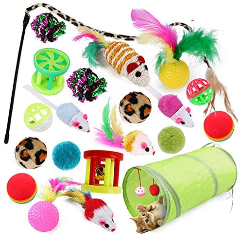 BSDIHRIWEJFHSIE 21Pcs Cat Toys Kit Faltbarer Tunnel Katzenspielzeug Fun Channel Federkugeln Mäuse Form Haustier Kätzchen Hund Katze Interaktive Spielzubehör-21 Pcs von BSDIHRIWEJFHSIE