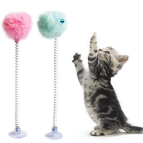 BSDIHRIWEJFHSIE 2Pcs / Set Cat Teaser Zauberstab Plüsch Ball Bell Dekor Frühling Saugnapf Cat Wand Cat Interaktives Spielzeug Haustierbedarf Cat Favor-4,2pcs von BSDIHRIWEJFHSIE