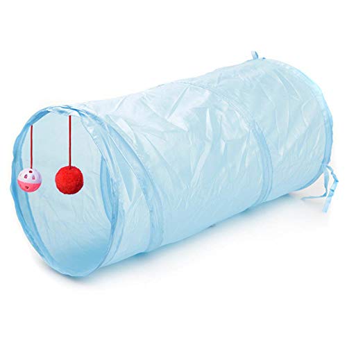 BSDIHRIWEJFHSIE 7 Farbe Lustiges Haustier Katze Höhlentunnel Katzenspiel Tunnel Braun Faltbar 2 Löcher Katzentunnel Kätzchen Spielzeug Bulk Toys Kaninchen Tunnel-Himmelblau, 115x25cm von BSDIHRIWEJFHSIE