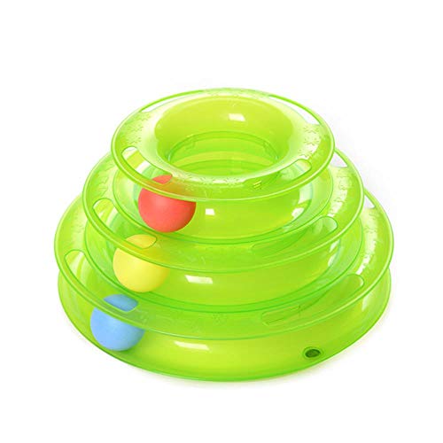 BSDIHRIWEJFHSIE DREI Ebenen Haustier Katzenspielzeug Tower Tracks Disc Katze Intelligenz Unterhaltung Triple Pay Disc Katzenspielzeug Ball Training Vergnügungsplatte-Grün, 25x14x16cm, China von BSDIHRIWEJFHSIE