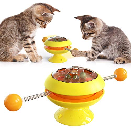 BSDIHRIWEJFHSIE Drehbare Windmühle Katzenspielzeug mit Sauger Katze Plattenspieler Spielzeug mit Puzzle Spielzeug für Haustier Katze Hund-Gelb von BSDIHRIWEJFHSIE