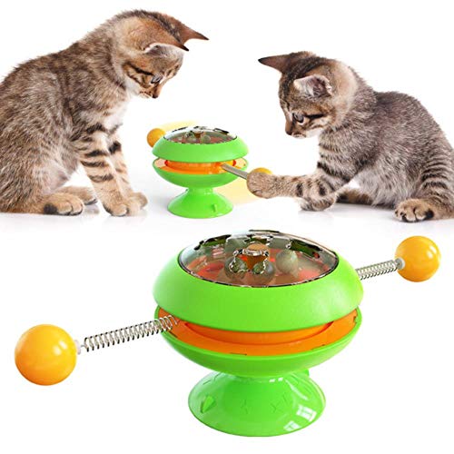 BSDIHRIWEJFHSIE Drehbare Windmühle Katzenspielzeug mit Sucker Cat Plattenspieler Spielzeug mit Puzzle Spielzeug für Haustier Katze Dog-Green von BSDIHRIWEJFHSIE