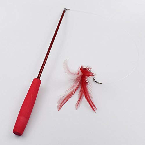 BSDIHRIWEJFHSIE Interaktives Katzenfederspielzeug Feder Teaser Stick Zauberstab Retractable Feather Bell Refill Ersatz Catcher Produkt für Kitten-Red mit Nachfüllung von BSDIHRIWEJFHSIE