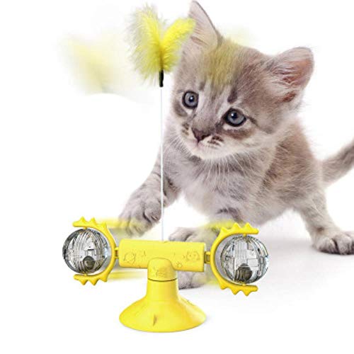 BSDIHRIWEJFHSIE Neues Haustier Spielzeug liefert Katzenspielzeug Plattenspieler necken Katze Stick Vent Balance Auto Haustier Sport Becher Frühling Mann-MIAU Ball gelb, 1 Ratten hinzufügen von BSDIHRIWEJFHSIE