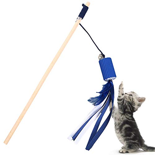 BSDIHRIWEJFHSIE Pet Cat Teaser Multi Farbe Vogelfeder Plüsch Cat Wand Cat Catcher Teaser Stick Maus Fisch Katze Interaktives Spielzeug mit Bell-Paper Tupe, M. von BSDIHRIWEJFHSIE