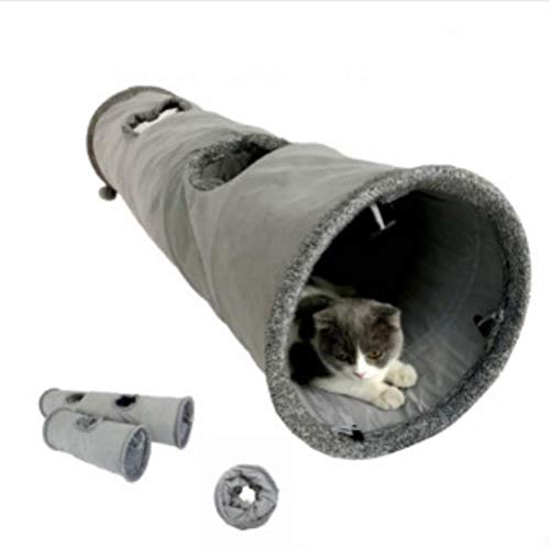 BSDIHRIWEJFHSIE Zusammenklappbare Katzentunnel Kätzchen Spielröhre für große Katzen Hunde Hasen mit Ball Spaß Katzenspielzeug 2 Wildleder Peep Hole Haustierspielzeug WF-D30X130CM von BSDIHRIWEJFHSIE