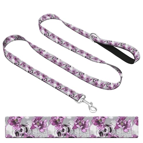 BSDUUIF Hundeleine für große, mittelgroße und kleine Hunde, niedliches Polyester, 1,8 m, Hundetrainingsleine für Hunde, rosa Totenkopf-Blume von BSDUUIF