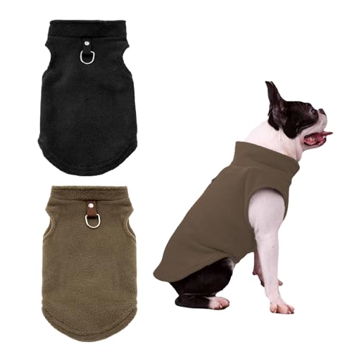 BSITSSS 2 Stück Hundemantel Fleece mit D-Ringen, Warme Hundepullover, Eindicken Hundekleidung, Weich Hunde Kleidung, Winter Hundejacke für Innen-und Außenkleidung (Schwarz, Braun) (XL) von BSITSSS