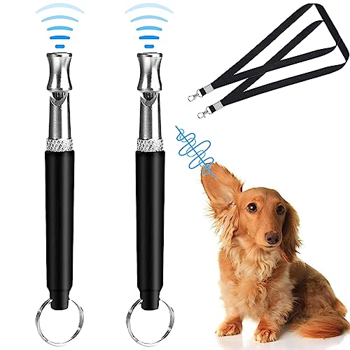 BSITSSS 2 Stück Hundepfeife, Hundepfeife RüTter Rückruf, Hundepfeifen Einstellbare Hochfrequenz, Ultraschall Hundepfeife mit Lanyard, Hunde Training ZubehöR für Effektives Hundetraining(Schwarz) von BSITSSS