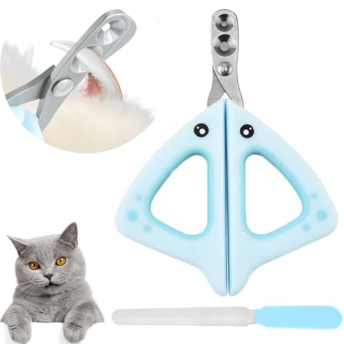 BSITSSS Krallenschere Katzen mit Schutz, Katzenkrallen Schneider mit 2mm&4mm Loch, Katzen Nagelschere Profi Katzen Krallenschneider Cat Nail Clipper für Kleine Hunde Welpen Katzen Mit Datei(Blau) von BSITSSS