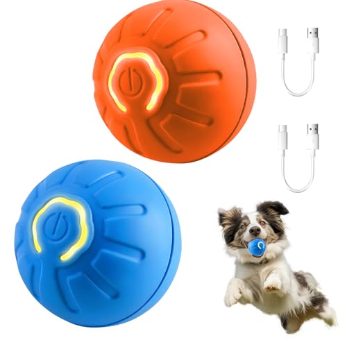 BSOON Hundespielzeug Ball Elektrisch, 2 Stück Intelligentes Interaktiver Ball Hundespielzeug, Automatisches Magic Ball für Hunde, Wiederaufladbar über USB (Blau+Orange) von BSOON