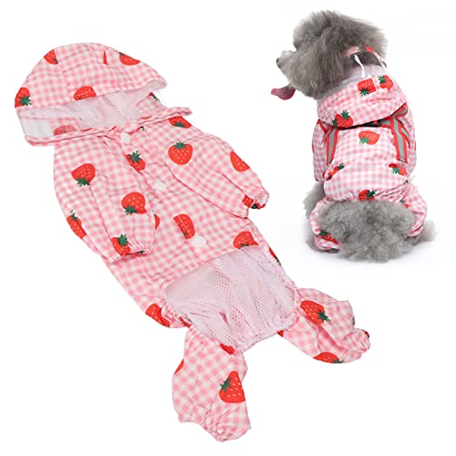 Hund Regenmantel mit Kapuze Wasserdicht Reflektierende Hund Jacke Einstellbare Erdbeere Hund Regen Kleidung Regenmantel kleine mittlere große Hunde (XL) von BSTCAR