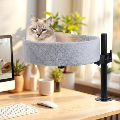 BSWAY Katzenbett für Schreibtisch - Kein Bohren 360°Drehung, verstellbare Höhe Erhöhtes Katzenhaus über Schreibtisch Hält Kätzchen Katze nah und Arbeitsbereich Klarer Tisch-Katzenbett Haustier-Nest von BSWAY