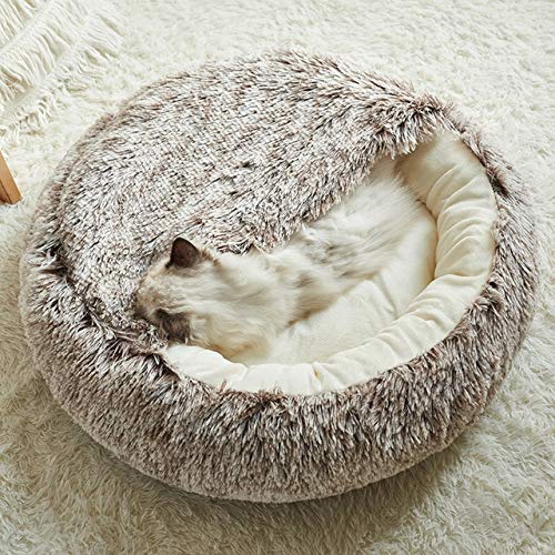 Langes Plüsch-Katzenbett, warm, bequem, rund, 2-in-1, warmer Schlafsack, bequem, beruhigendes Haustierbett für Katzen, Haustierbedarf, Kaffee, 65 cm, China von BSZHCT