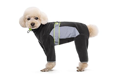 BT Bär Fleece Mantel für Hunde,4-Bein Ganzkörperjacke mit D Ring reflektierend,Verstellbarer Jumpsuit Reißverschluss Haustier Warme Wintermäntel für kleine Hunde Mittlere Hunde(L,Dunkelgrau) von BT Bear