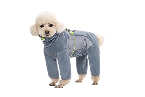 BT Bär Fleece Mantel für Hunde,4-Bein Ganzkörperjacke mit D Ring reflektierend,Verstellbarer Jumpsuit Reißverschluss Haustier Warme Wintermäntel für kleine Hunde Mittlere Hunde(L,Grau Blau) von BT Bear