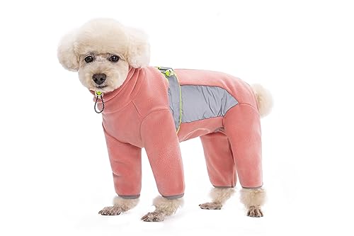 BT Bär Fleece Mantel für Hunde,4-Bein Ganzkörperjacke mit D Ring reflektierend,Verstellbarer Jumpsuit Reißverschluss Haustier Warme Wintermäntel für kleine Hunde Mittlere Hunde(L,Rosa) von BT Bear