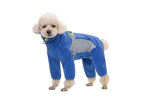 BT Bär Fleece Mantel für Hunde,4-Bein Ganzkörperjacke mit D Ring reflektierend,Verstellbarer Jumpsuit Reißverschluss Haustier Warme Wintermäntel für kleine Hunde Mittlere Hunde(XL,Blau) von BT Bear