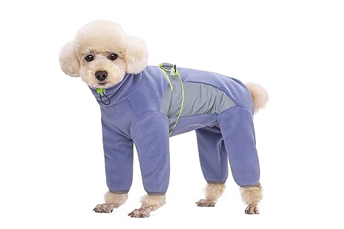 BT Bär Fleece Mantel für Hunde,4-Bein Ganzkörperjacke mit D Ring reflektierend,Verstellbarer Jumpsuit Reißverschluss Haustier Warme Wintermäntel für kleine Hunde Mittlere Hunde(XXL,Lila) von BT Bear