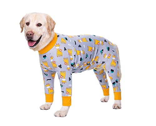 BT Bär Große Hundekleidung, Elastische Pet Onesie Schützen Gelenke Anti-Haar Anti Lecken, Wundschutz Pet Pyjamas Hund Overall Für Mittlere Große Hunde (4XL, Graue Giraffe) von BT Bear